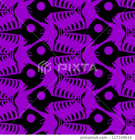 seamless pattern of black graphic fish skeletons on a purple background, texture, design seamless pattern of black graphic fish skeletons on a purple background, texture, design 117109616