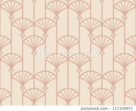 Vintage seamless pattern in art deco style. Retro seamless floral pattern with abstract geometric palm leaf. 117109951