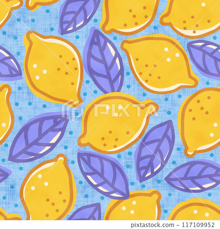 Seamless pattern of lemons in doodle style. Cute lemon pattern. 117109952