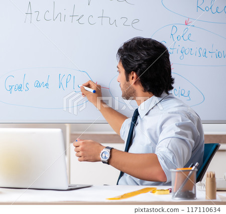 Young male architect in front of the whiteboard 117110634