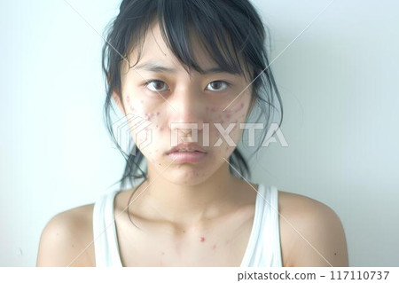 AI-generated teenage girl suffering from acne AI-generated teenage girl suffering from acne 117110737