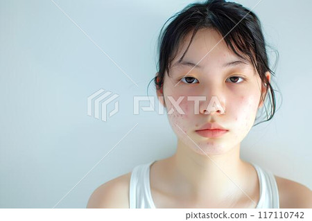 AI-generated teenage girl suffering from acne AI-generated teenage girl suffering from acne 117110742