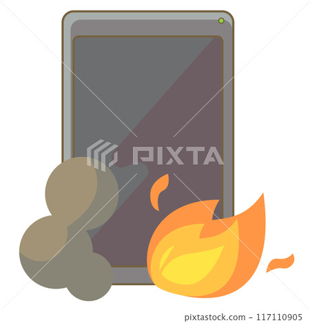 Illustration of a hot smartphone catching fire 117110905