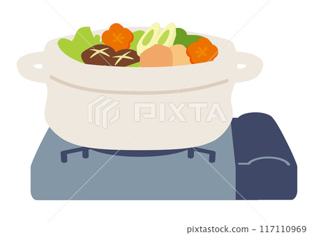 Illustration of a portable stove and cooking pot Illustration of a portable stove and cooking pot 117110969