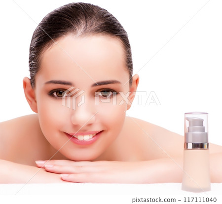 Young beautiful woman in health concept on white background 117111040