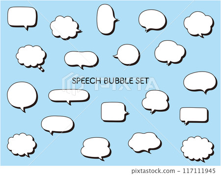帶有陰影語音氣泡框架 3D 裝飾的簡單語音氣泡的向量插圖集 117111945