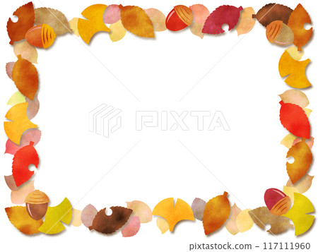 Fallen leaves and acorns paper craft frame 117111960
