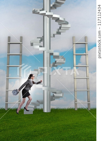 Career progression concept with ladders and staircase Career progression concept with ladders and staircase 117112434