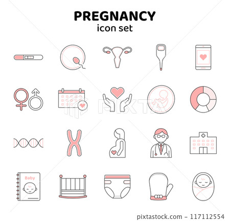 懷孕圖示集 femtech 插圖線子宮醫院孕婦胎兒妊娠受精染色體粉紅色 117112554