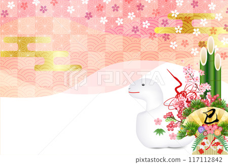 Snake New Year's card cherry blossom background 117112842