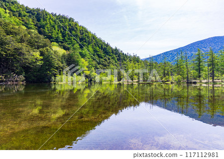 One of Japan's leading mountain resorts: Kamikochi's fresh greenery and Myojin Pond 117112981
