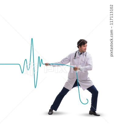 Cardiologist in telemedicine concept with heart beat 117113102