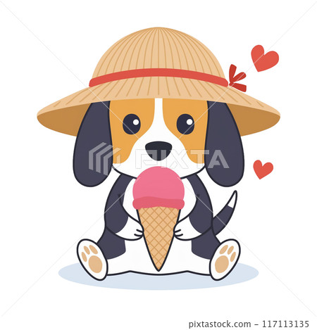 Straw hat beagle eating ice cream 1 / flyer and poster material 117113135