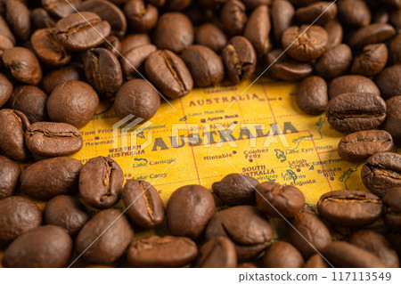 Bangkok, Thailand March 14, 2023 Coffee bean on Australia map, import export trade online commerce concept. 117113549