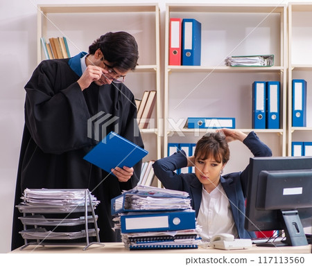Two lawyers working in the office Two lawyers working in the office 117113560