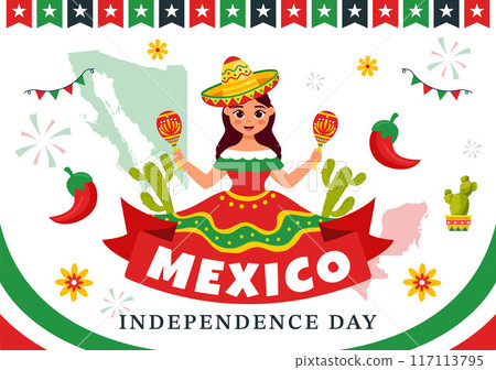Mexico Independence Day Vector Illustration on September 16 with Waving Flag and Ribbon in a National Holiday Flat Style Cartoon Background Mexico Independence Day Vector Illustration on September 16 with Waving Flag and Ribbon in a National Holiday Flat Style Cartoon Background 117113795
