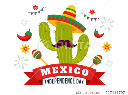 Mexico Independence Day Vector Illustration on September 16 with Waving Flag and Ribbon in a National Holiday Flat Style Cartoon Background 117113797