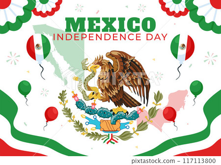 Mexico Independence Day Vector Illustration on September 16 with Waving Flag and Ribbon in a National Holiday Flat Style Cartoon Background 117113800