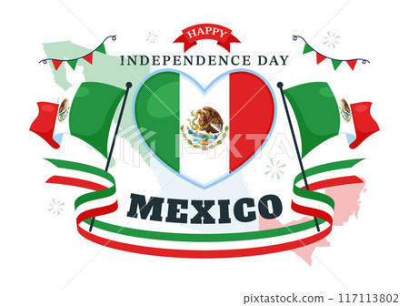 Mexico Independence Day Vector Illustration on September 16 with Waving Flag and Ribbon in a National Holiday Flat Style Cartoon Background 117113802