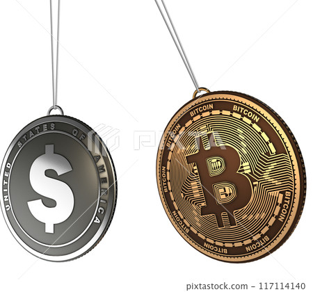 Bitcoins in blockchain cryptocurrency concept 117114140