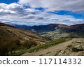 Lookout from Queenstown to Wannika overlooking a valley on a windy day in New Zealand 117114332