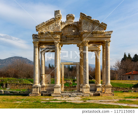 Ruins of tetrapylon of monumental gateway at Aphrodisias, Turkey Ruins of tetrapylon of monumental gateway at Aphrodisias, Turkey 117115003