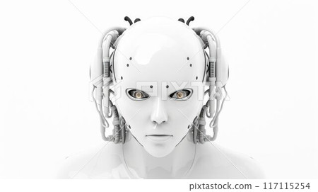 Android head close up with humanoid features. Futuristic robot face. AIG35. 117115254
