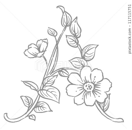 用優雅的花朵設計字母。 “一個”。矢量材料。 117115751