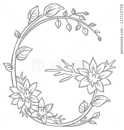 用優雅的花朵設計字母。 “G”。矢量材料。 用優雅的花朵設計字母。 “G”。矢量材料。 117115759