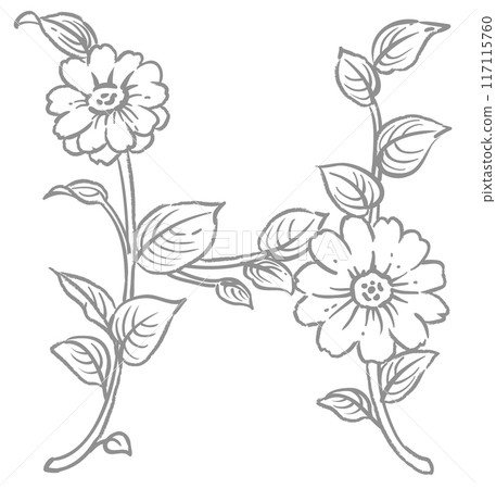 Design letters using elegant flowers. "H". Vector material. Design letters using elegant flowers. "H". Vector material. 117115760