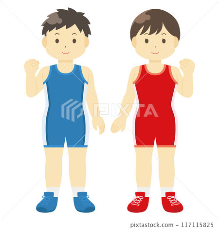 穿著摔角製服的男人和女人的插圖 117115825