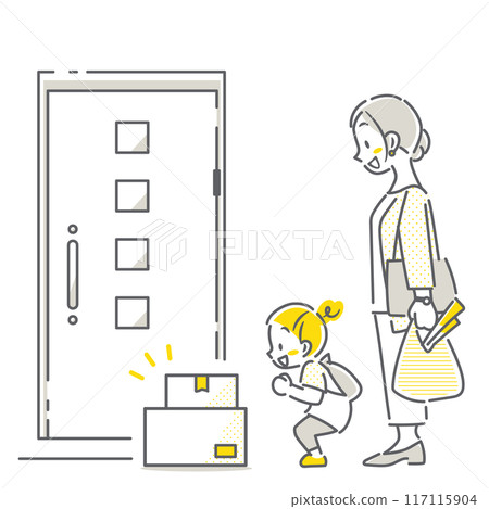 父母和孩子使用安排的簡單時尚的線條畫插圖 父母和孩子使用安排的簡單時尚的線條畫插圖 117115904