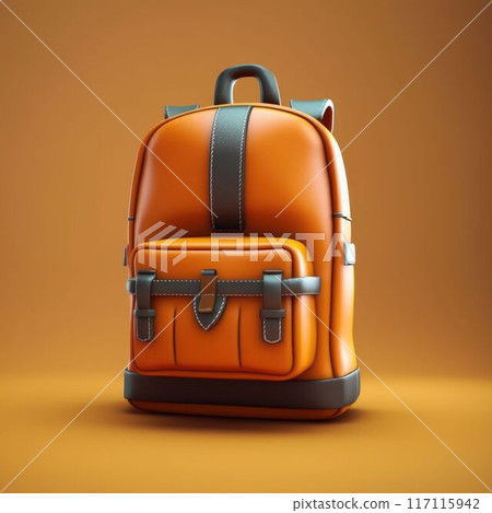 School backpack on orange background. Education and equipment concept. AIG35. 117115942