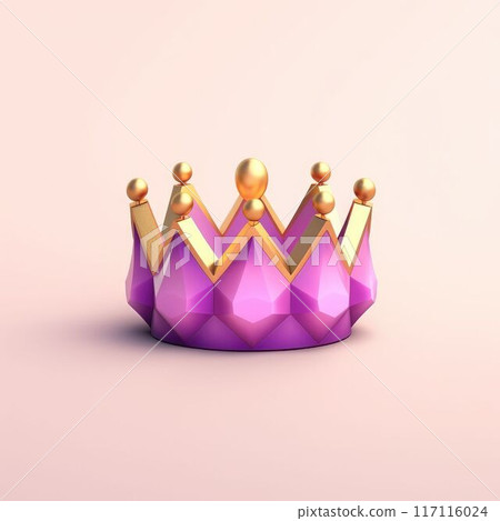 3D image of a royal purple and gold crown on a plain purple background. AIG35. 117116024