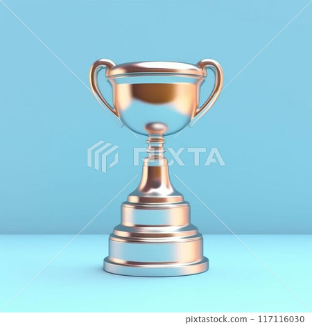Copper trophy cup on a teal background with copy space. Competition. AIG35. 117116030