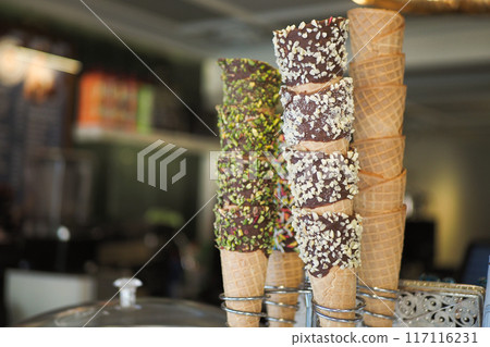 stack of waffle con displaying . stack of waffle con displaying . 117116231