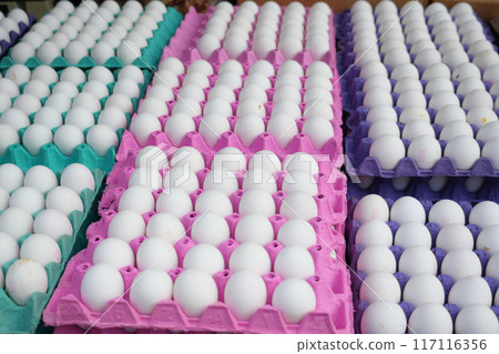 eggs in the supermarket a lot of eggs cardboard trays eggs in the supermarket a lot of eggs cardboard trays 117116356