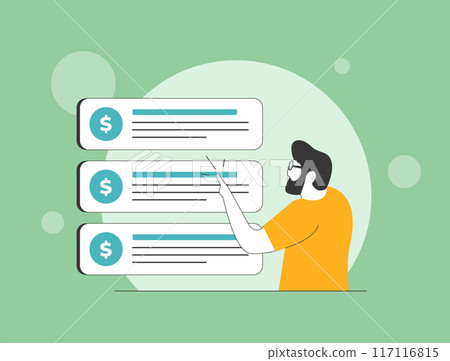 Targeted advertising effectiveness, pay-per-click campaigns, user clicking on search engine text ad. Targeted Ads in Digital Marketing, online advertising and ppc conversion. Vector illustration 117116815