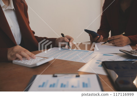 Business people are analyzing and planning business strategies. Business people are analyzing and planning business strategies. 117116999