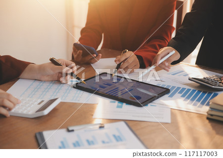Business people are analyzing and planning business strategies. 117117003