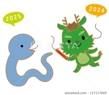 Snake and Dragon Year Zodiac Change Character Illustration/Passing the Baton 04, with lines 117117009