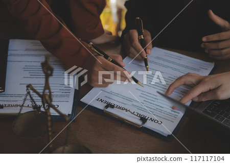 Mediation client meeting lawyer consulting government help, Businessman and Male lawyer or judge consult having team meeting with client, Law and Legal services concept. Mediation client meeting lawyer consulting government help, Businessman and Male lawyer or judge consult having team meeting with client, Law and Legal services concept. 117117104