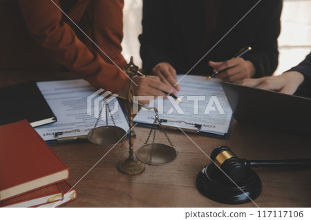 Mediation client meeting lawyer consulting government help, Businessman and Male lawyer or judge consult having team meeting with client, Law and Legal services concept. 117117106