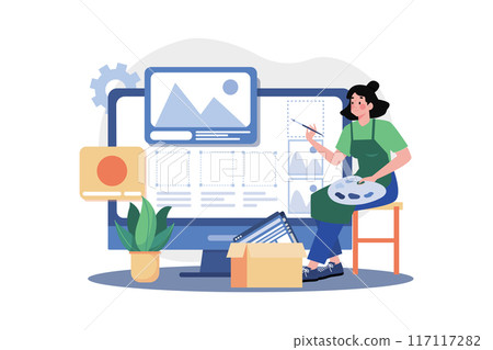 UX Graphic designer creative sketch planning application process. 117117282