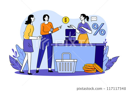 Group of customers waiting in line for payment 117117348