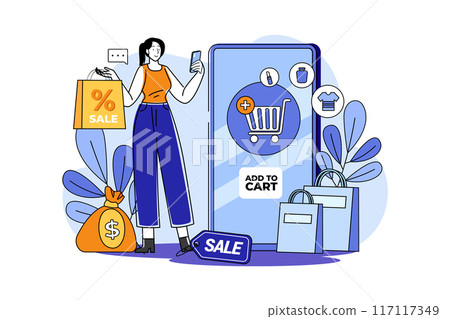Woman chooses to add items to cart 117117349