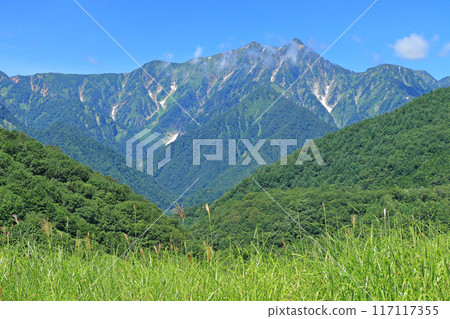 Summer view of Mt. Kashima-yari from Kurosawa Plateau Summer view of Mt. Kashima-yari from Kurosawa Plateau 117117355