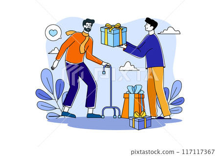 The man gives gifts to the elderly The man gives gifts to the elderly 117117367