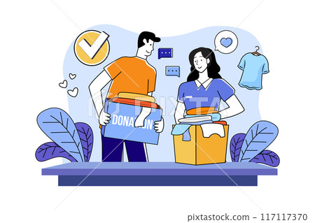 Volunteers donate clothes to the poor 117117370