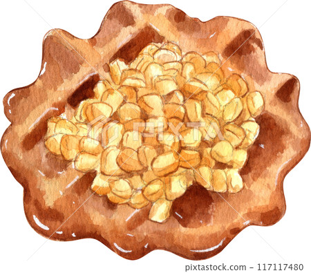 Waffles with fruit fillings.Sweet pastries with cream and fruits.PNG watercolor icon 117117480